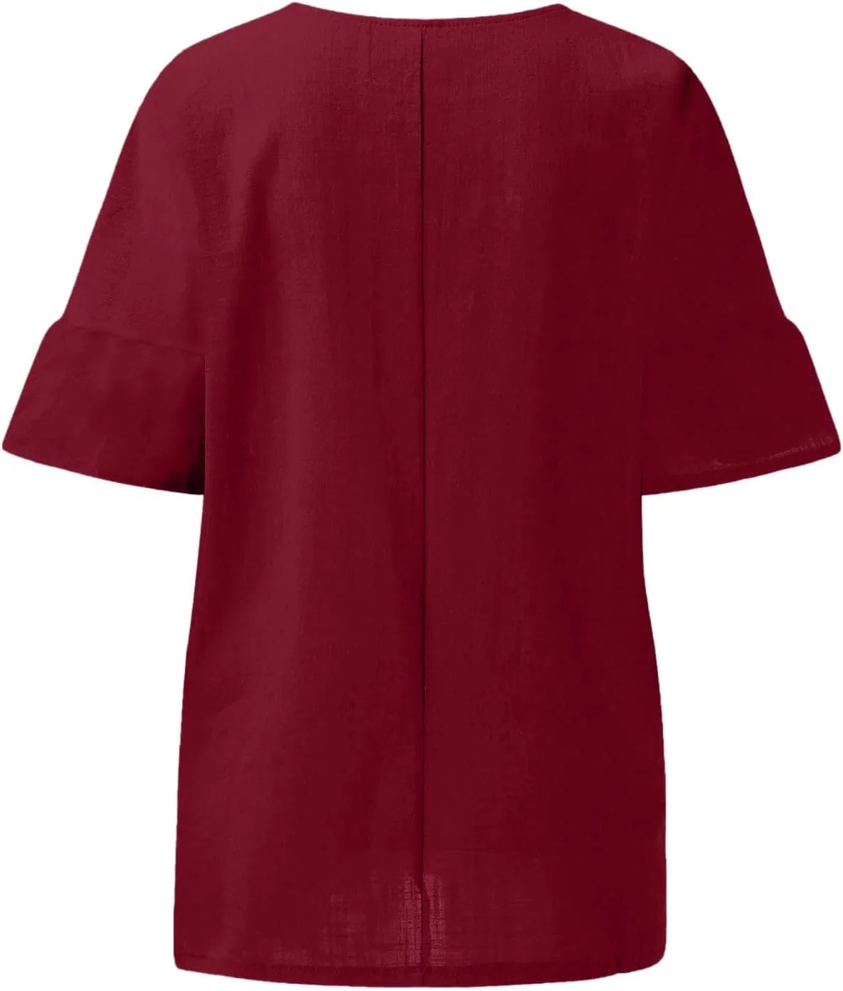 Generic Льняные рубашки для женщин с длинным рукавом, топы больших размеров, блузки из марли с разрезом сбоку, повседневные и нарядные блузки, туники с круглым вырезом свободного кроя, Wine 1 — фото 4
