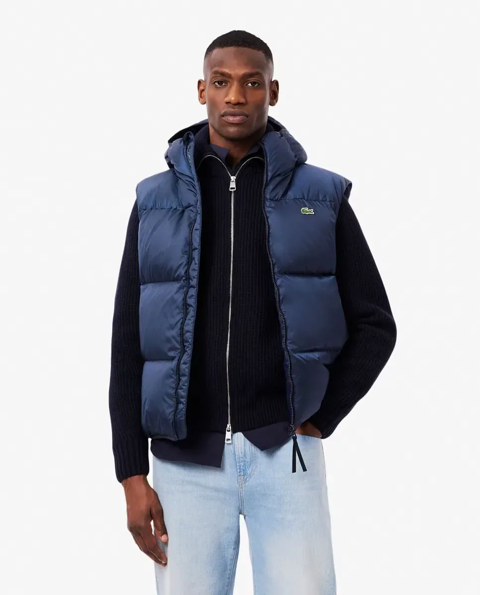 Короткая мужская стеганая водоотталкивающая куртка Lacoste, темно-синий
