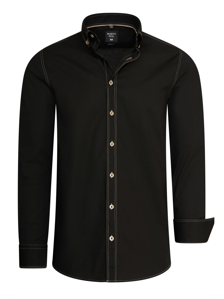 

Рубашка облегающего кроя с длинными рукавами и контрастной строчкой черного/верблюжьего цвета Rusty Neal