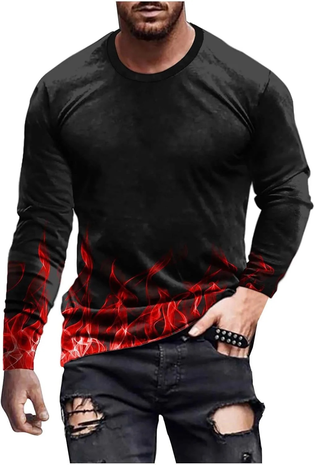 

Футболка с 3D-принтом в виде пламени для мужчин, длинный рукав Sdeycui