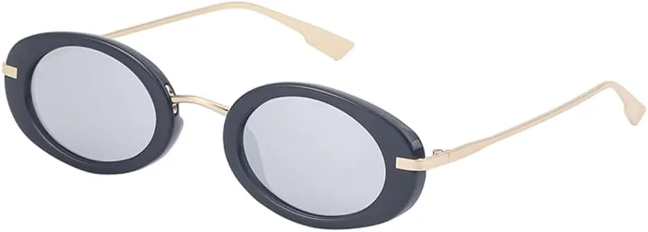 

Ретро маленькие овальные солнцезащитные очки для женщин в стиле панк, винтажные солнцезащитные очки для мужчин с защитой от УФ-излучения UV400 HDUBFY, C6 Black Silver