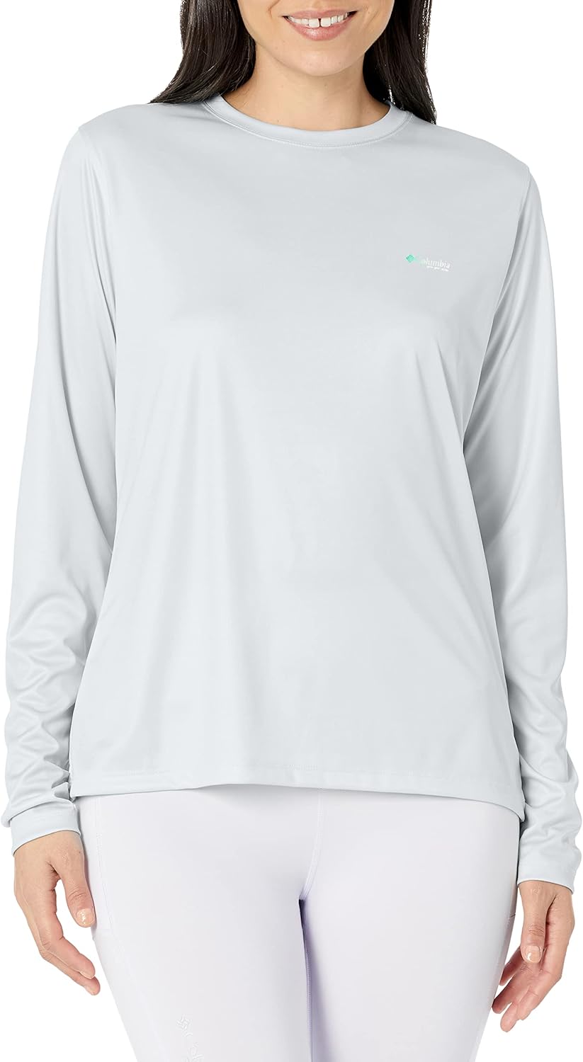 

Женская футболка Columbia Tidal Tee PFG Fish Flag LsTidal Tee PFG Fish Flag с длинным рукавом, Cool Grey/Fish Flag Ombre