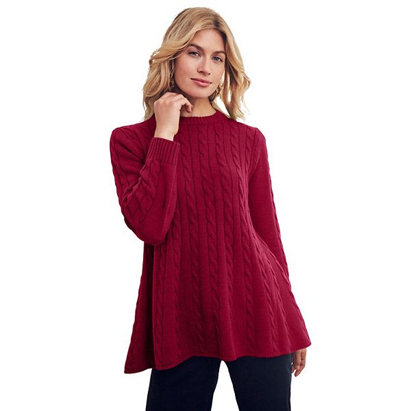 

Женский плюс сайз свитер с кабельным узором и пеплумом Jessica London, Rich Burgundy