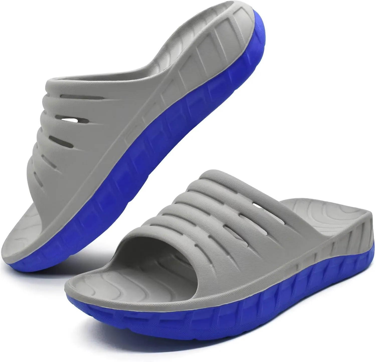 

Мужские спортивные сандалии для восстановления GPOS, с поддержкой при подошвенном фасците, с толстой амортизацией, легкие комфортные ортопедические шлепанцы, серый синий