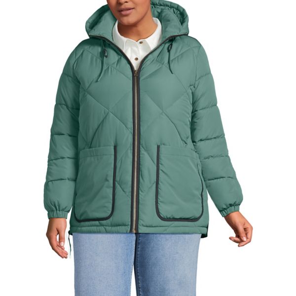 

Утепленная стеганая куртка с капюшоном без перьев Plus Lands' End, цвет washed evergreen