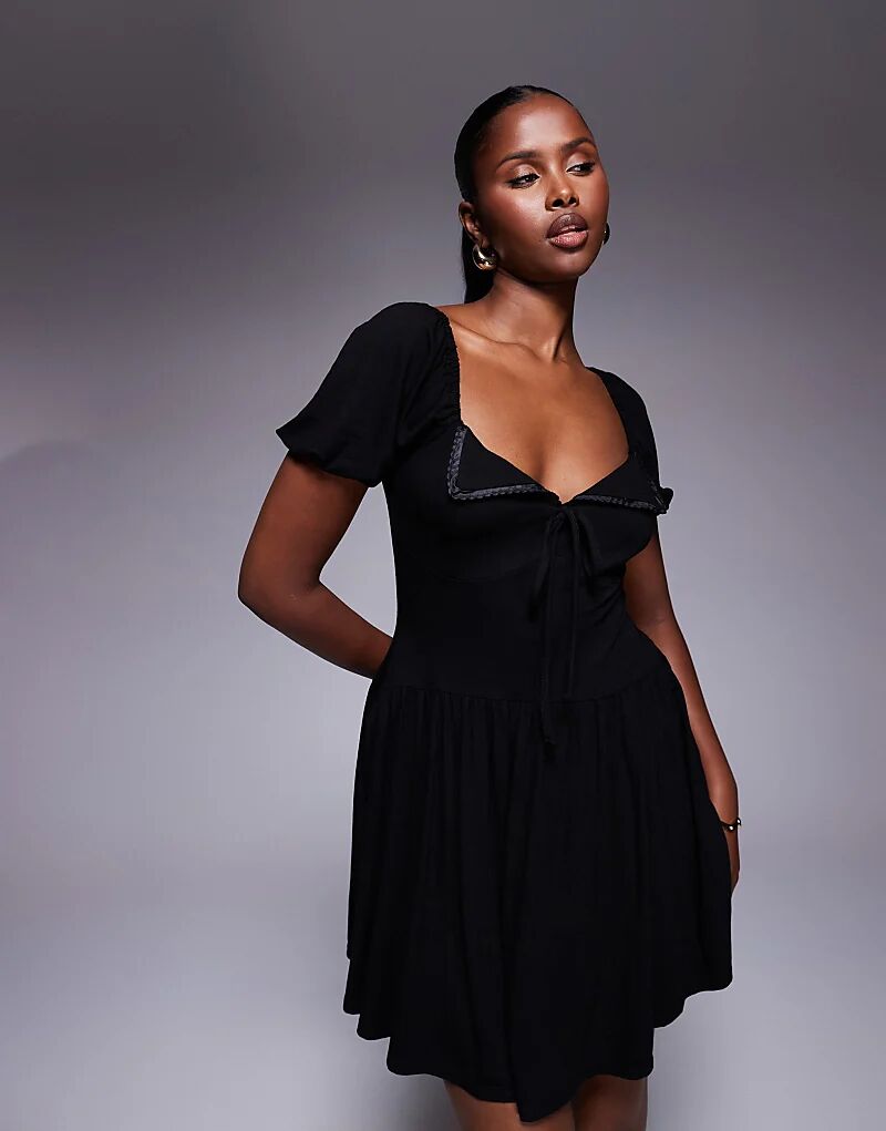 

Платье мини с рукавами-фонариками ASOS DESIGN черного цвета