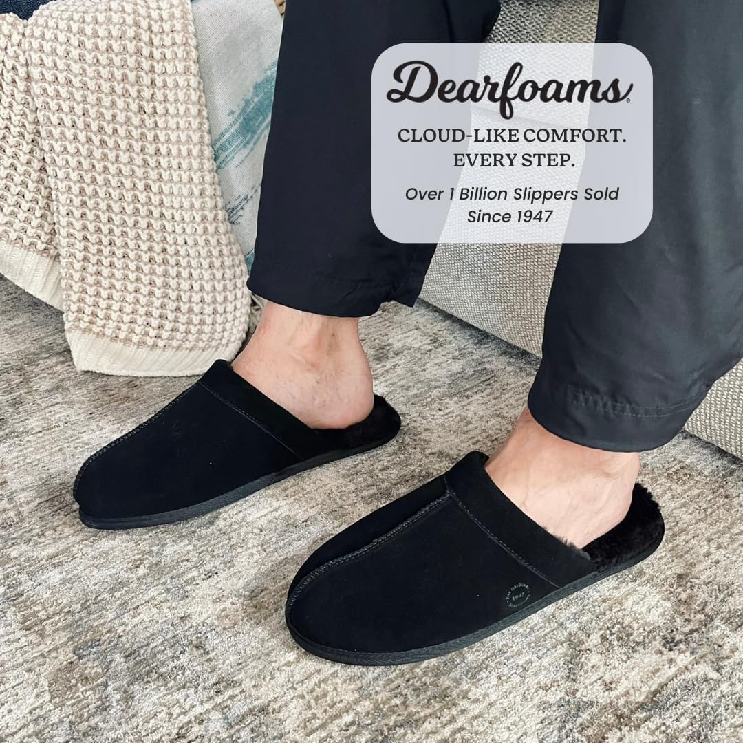 Мужские домашние тапочки Dearfoams Bradford из натурального замша, черный — фото 2