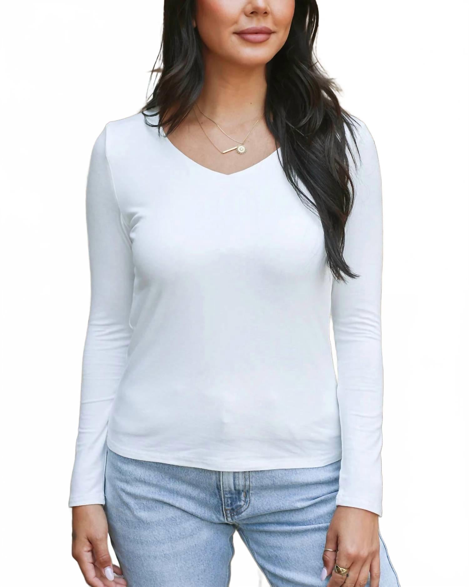 

Модальная футболка с V-образным вырезом и длинными рукавами в цвете слоновая кость Grace and Lace