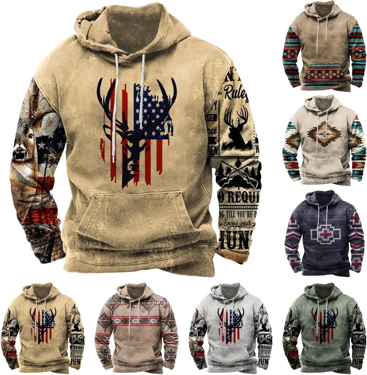 

Толстовка с капюшоном для мужчин Graphic Western Aztec, vintage, длинный рукав