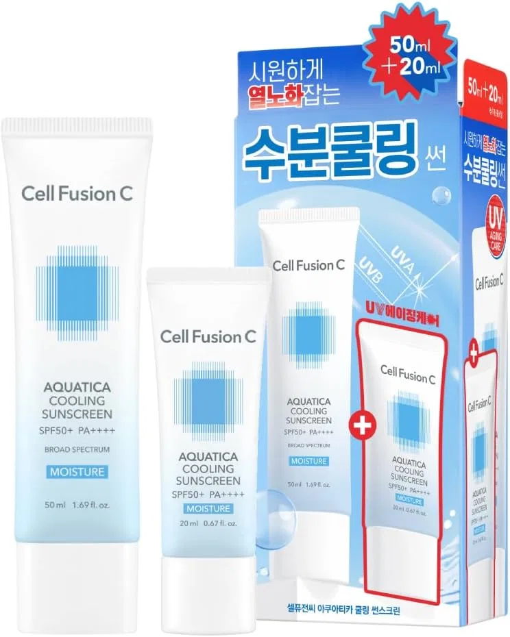 Солнцезащитный крем Cell Fusion C Aquatica Cooling Sunscreen SPF50+ PA+++, 50 мл + 20 мл, белый
