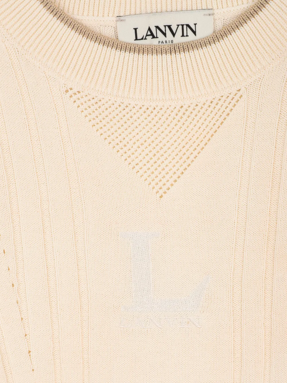 Футболка с отделкой в рубчик Lanvin Enfant, бежевый — фото 4