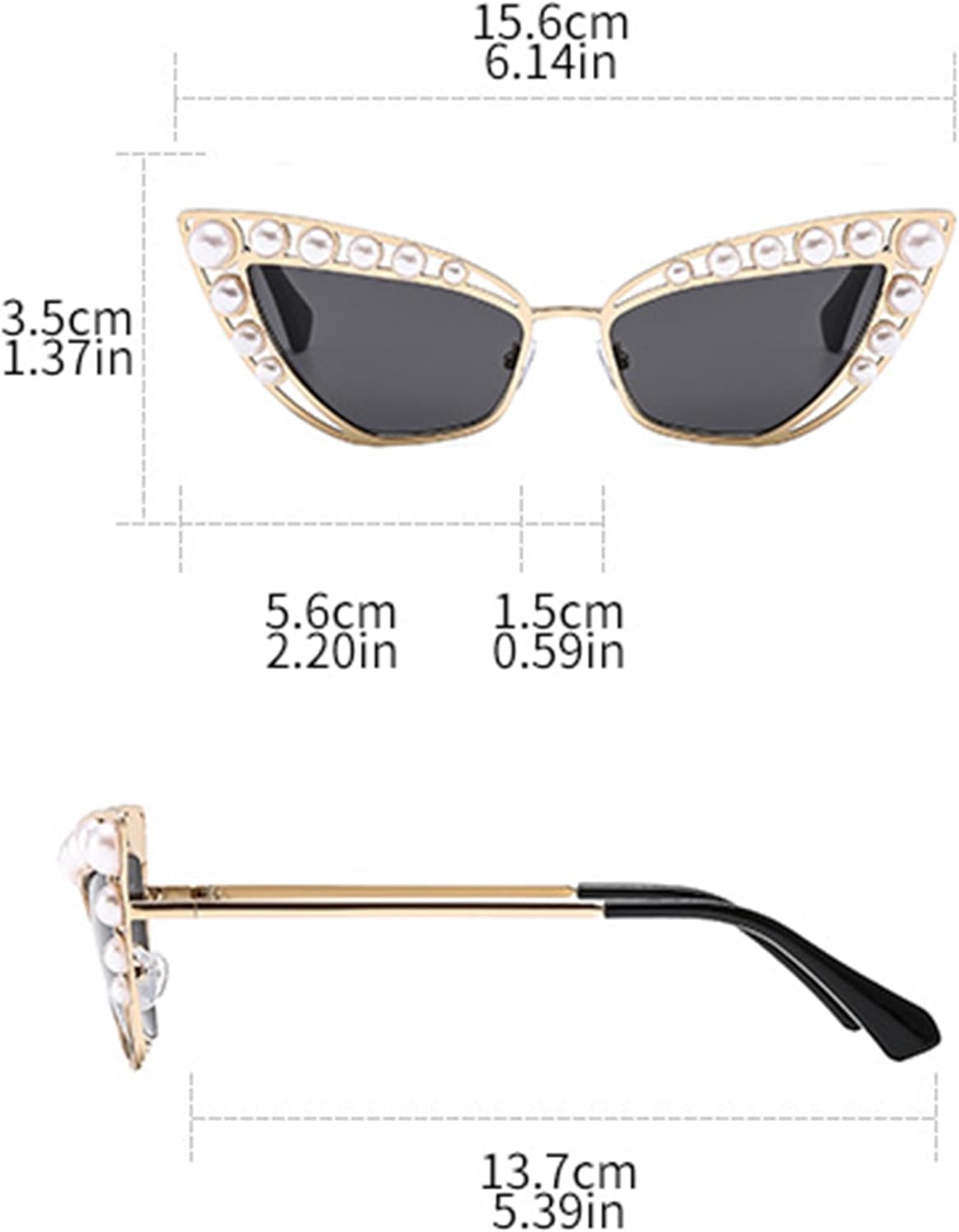 

bullabulling Модные солнцезащитные очки «кошачий глаз» в ретро-стиле с металлической оправой и жемчужным дизайном, обеспечивающие защиту от УФ-излучения UV400, Gun/Tea