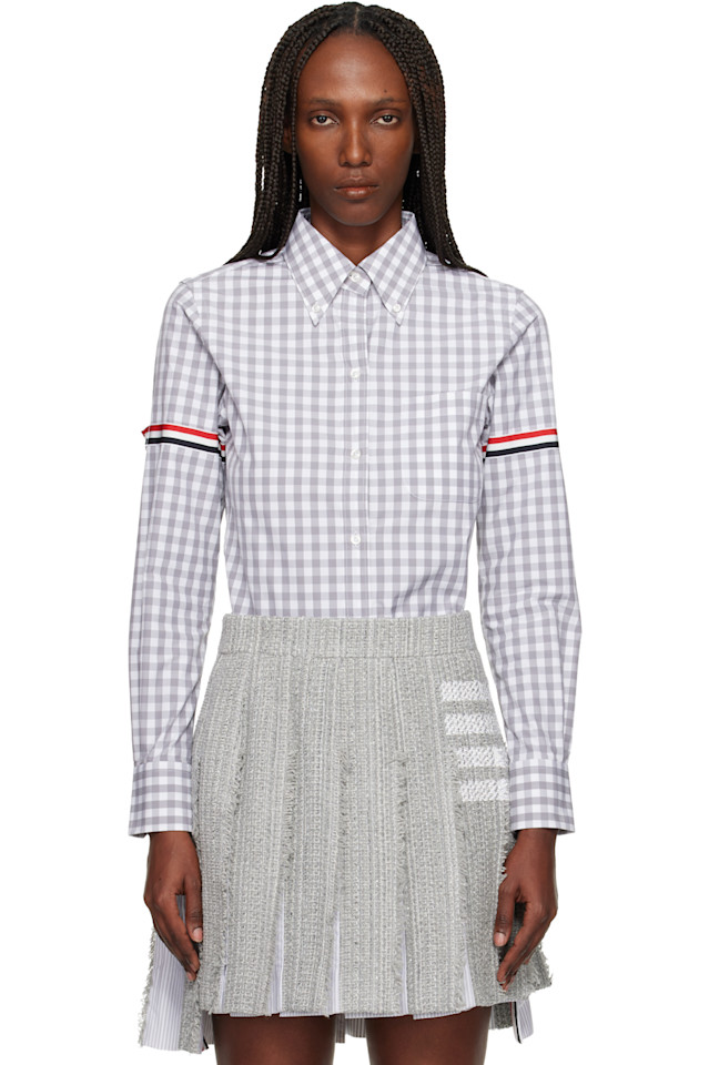 

Thom Browne Классическая серая рубашка с длинными рукавами и заостренным воротником