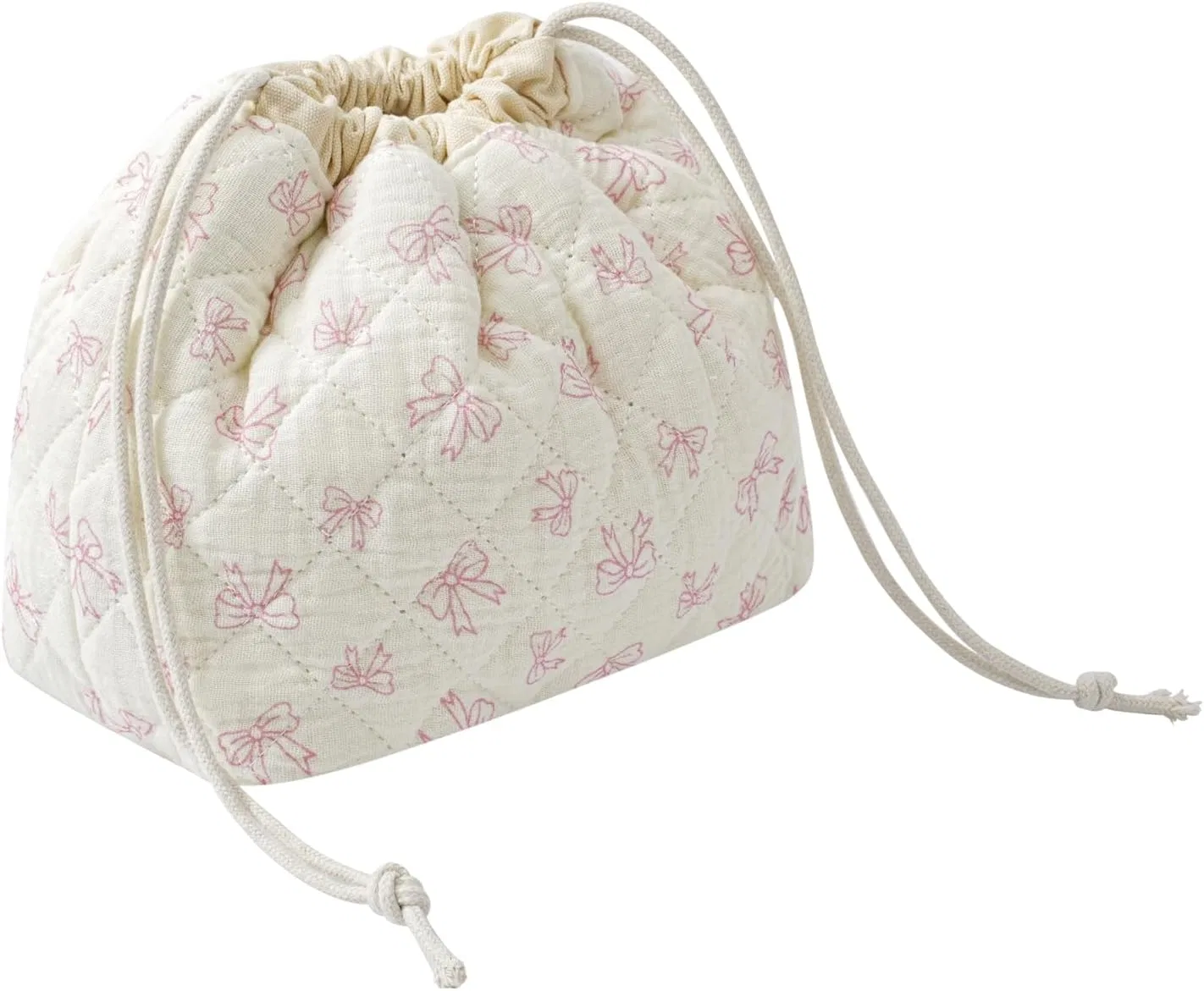 Стеганая хлопковая косметичка на шнурке Uekeboag, 12 White Small Bows