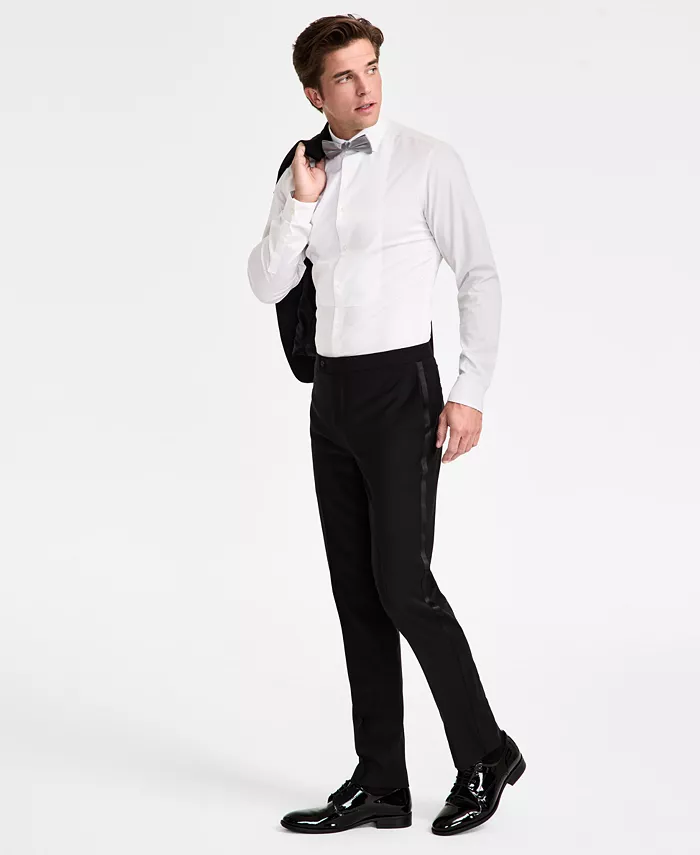 Мужские классические брюки-смокинг из шерстяной смелки, Slim-Fit Calvin Klein, черный — фото 2