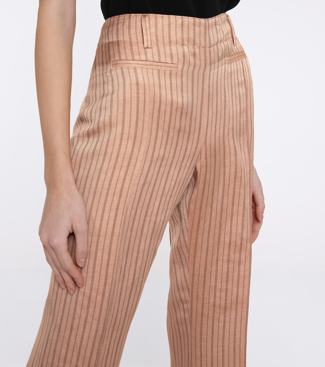 Прямые брюки из льняной ткани с высокой талией Acne Studios, Pink/Brown — фото 4
