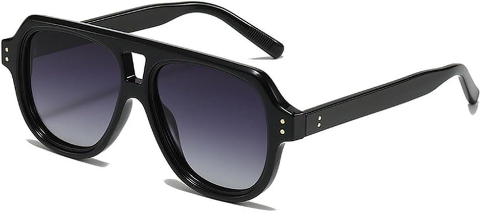 

Винтажные поляризованные мужские квадратные солнцезащитные очки с двойной перемычкой, модные женские солнцезащитные очки с заклепками, желто-синие, UV400 SKFGNX, Black Gray Gradient