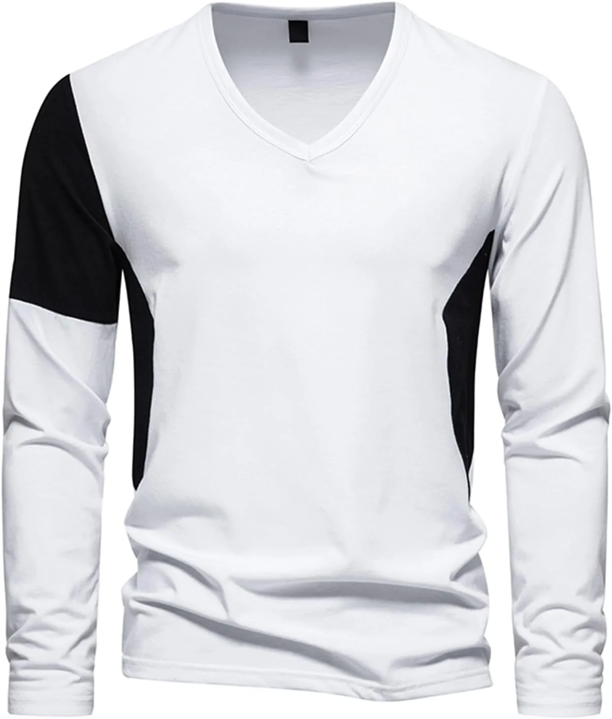 

Мужская футболка с V-образным вырезом Casual Slim Fit Long Sleeve Colorblock Zeiyignr