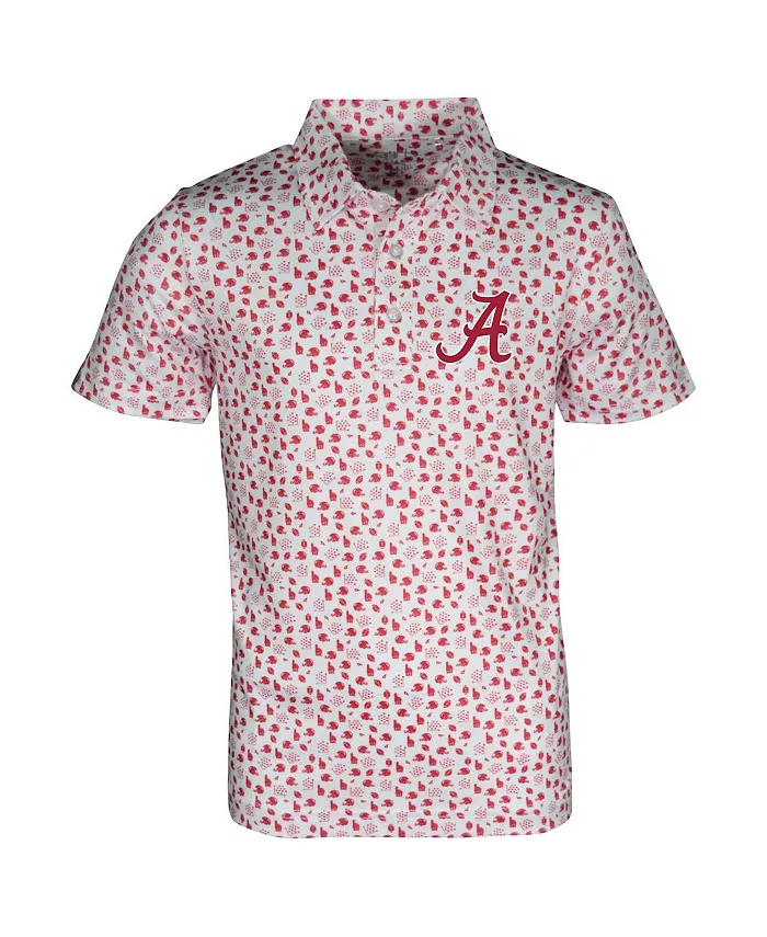 

Белая поло Alabama Crimson Tide Earnest Allover Print для мальчиков и девочек постарше Garb