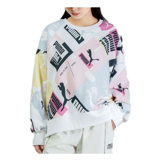 

Свитер full print logo colorblock loose round neck pullover hoodie white Puma, белый