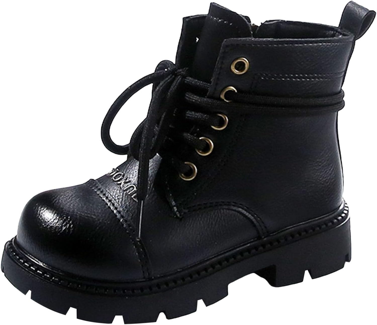 

Детские ботинки IWIHMIV для девочек с молнией сбоку, толстой подошвой, укороченные зимние ботиночки с шнуровкой, нескользящие для улицы, Black