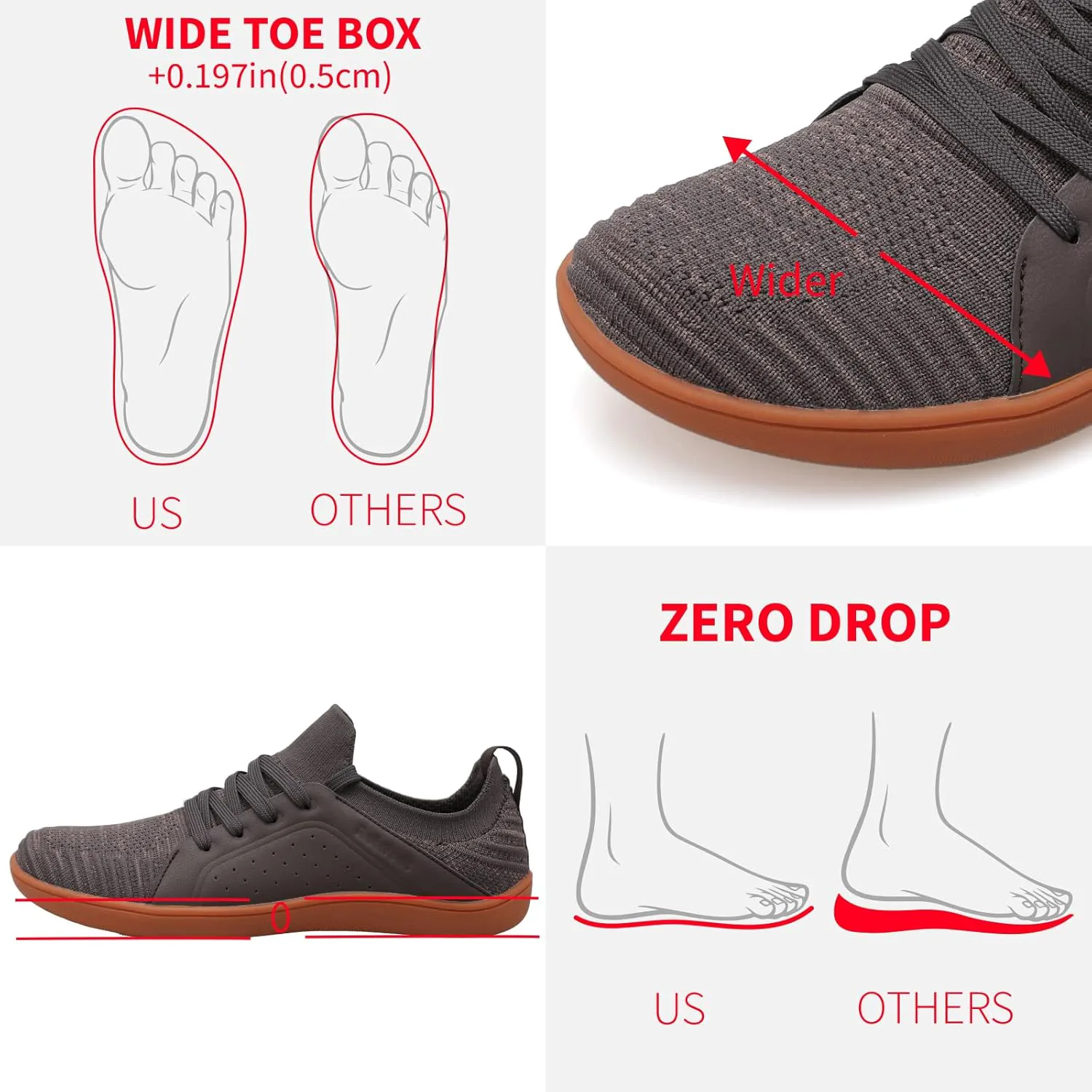 Мужские Босоножки relxfeet Минималистичные Кросс-Тренеры Обувь для Широкого Пальца Ходьба Обувь С Нулевым Каблуком Кроссовки для Беговых Троп, коричневый — фото 2