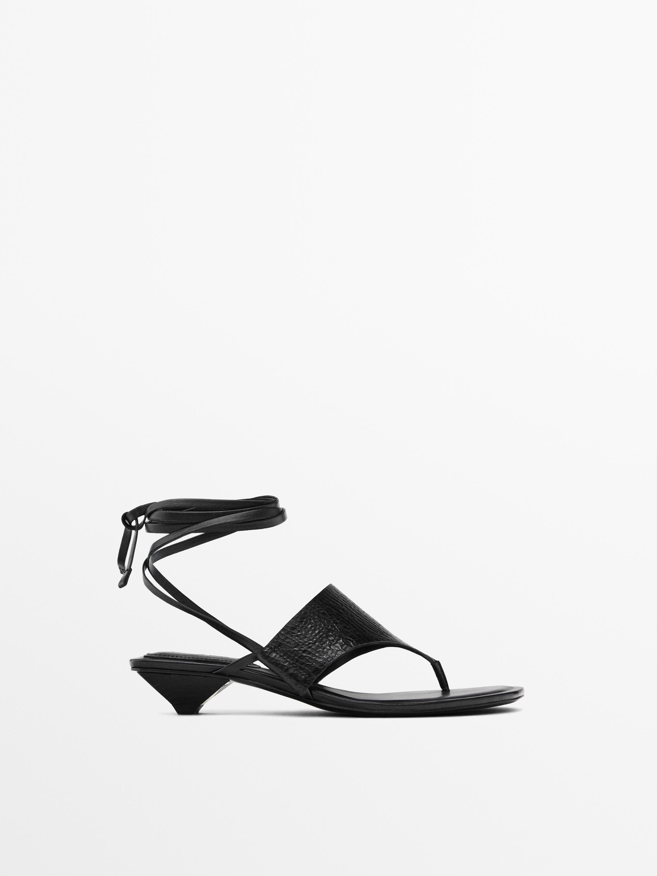 Кожаные сандалии-гладиаторы Massimo Dutti, черный