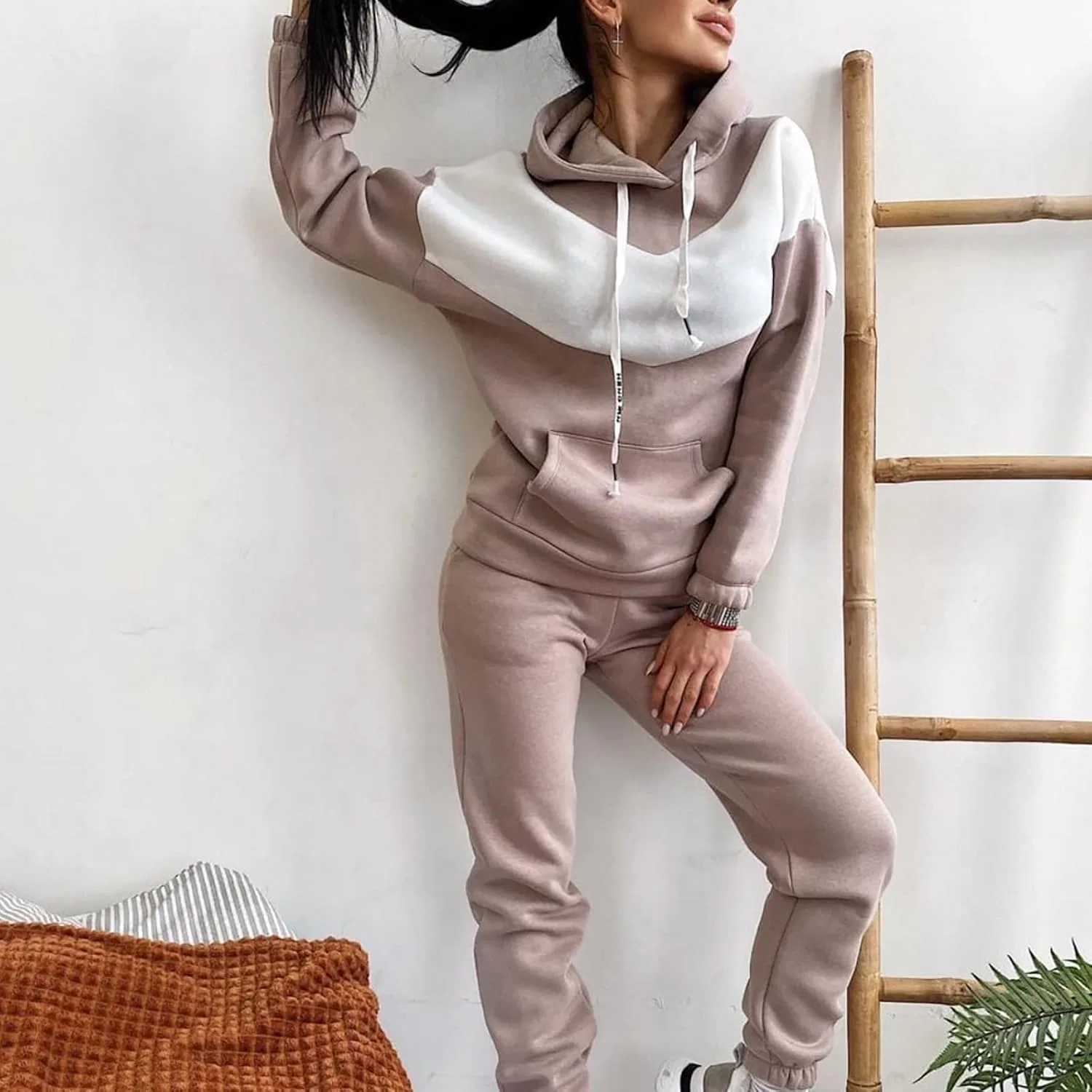 Спортивный костюм из флиса, худи и шорты, khaki — фото 2