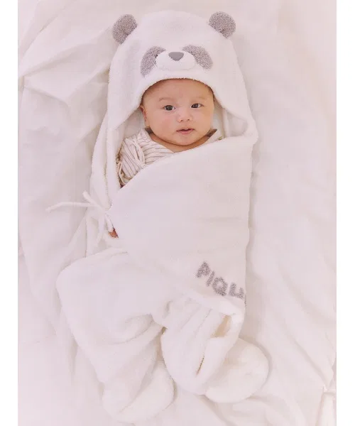 Пеленка-кокон BABY Powder Animal с капюшоном, панда, офф-вайт