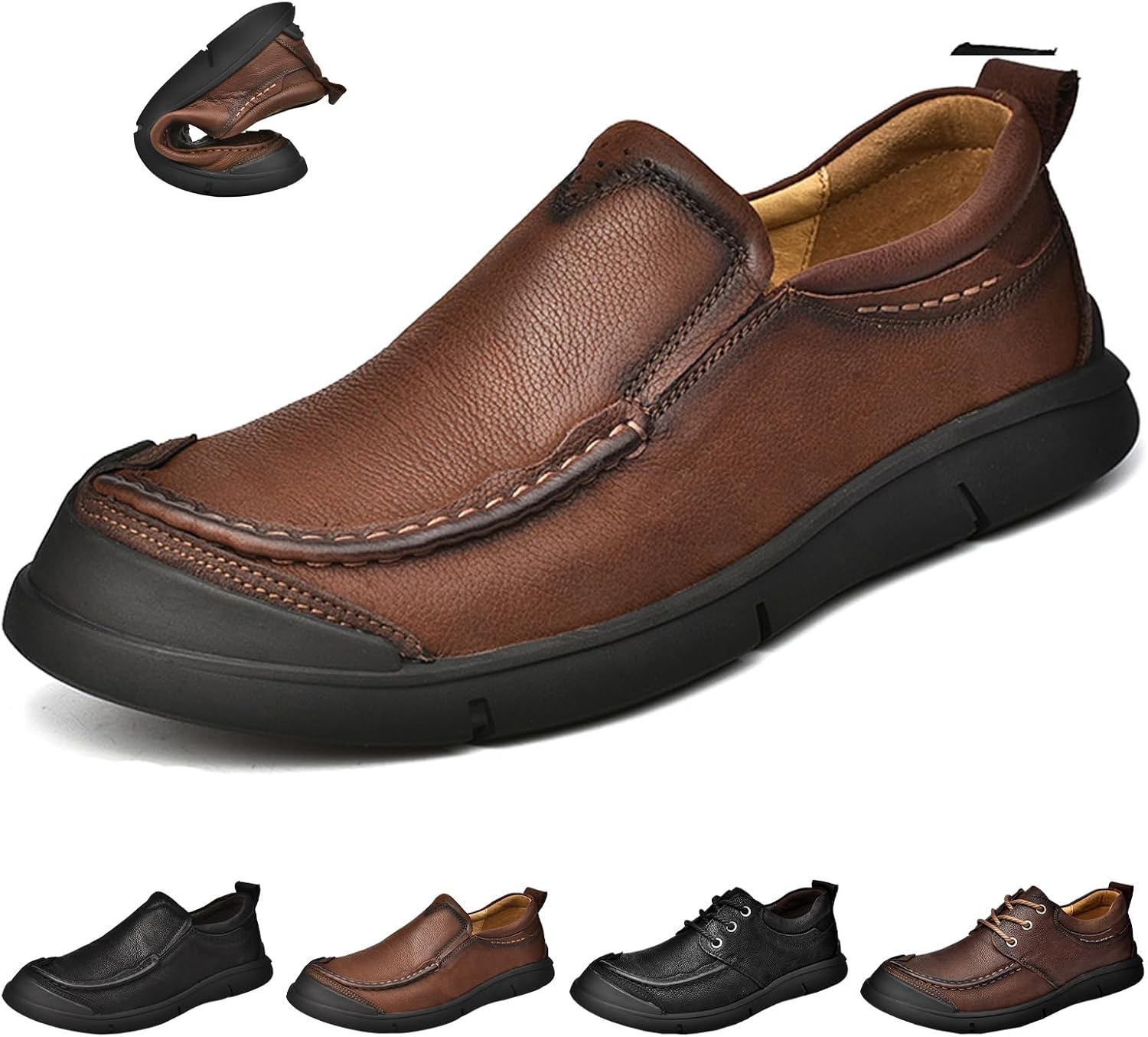 

Мужские слипоны из натуральной кожи, повседневные лоферы с удобной мягкой подошвой, легкие, противоскользящие, и ходьбы, мокасины Lossarye, коричневый