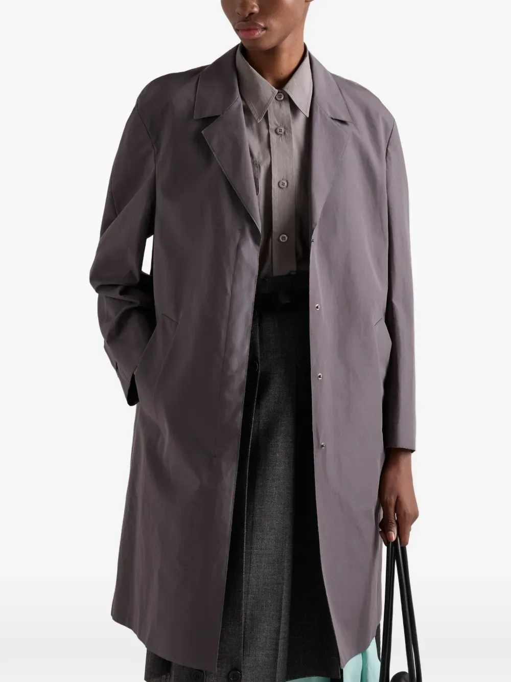 Однобортное пальто из двойного поплина Prada, серый — фото 4