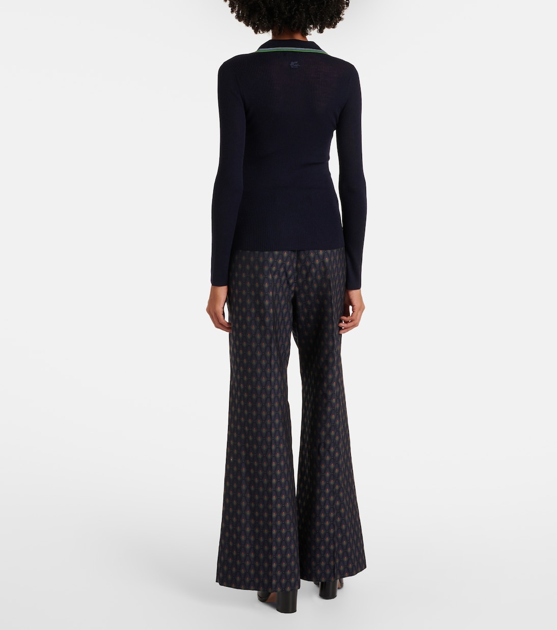 Свитер-поло из шерсти и хлопка с принтом Etro, Dark Blue — фото 3