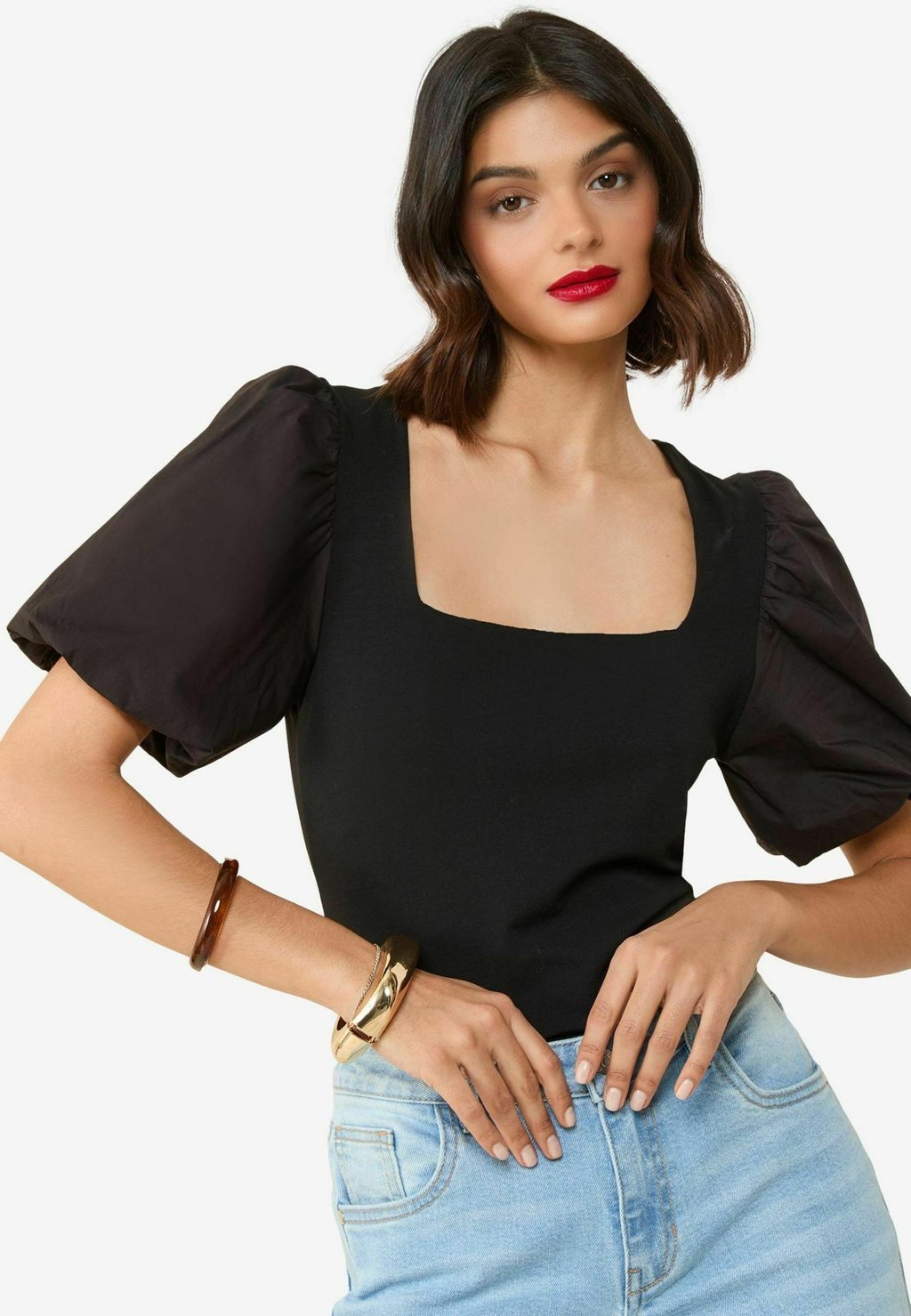 

Блуза PETITE FIT - SQUARE NECK PUFF SLEEVE Friends Like These, черный