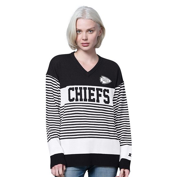 

Женский черный свитер v-образного выреза Kansas City Chiefs No Huddle в полоску Starter