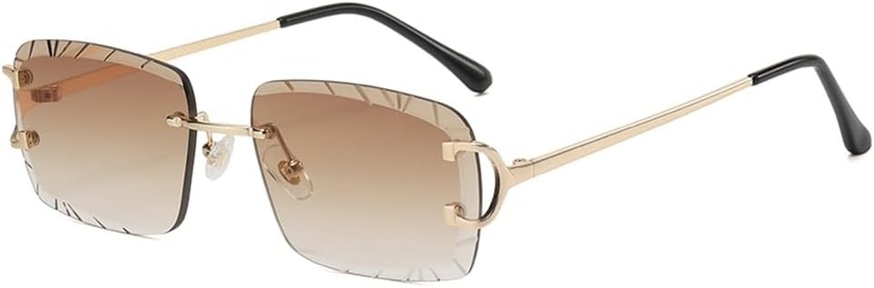 

синие коричневые солнцезащитные очки без оправы UV400 мужские и женские квадратные солнцезащитные очки для мужчин без оправы металлические модные WNCKSQ, Gold With Brown