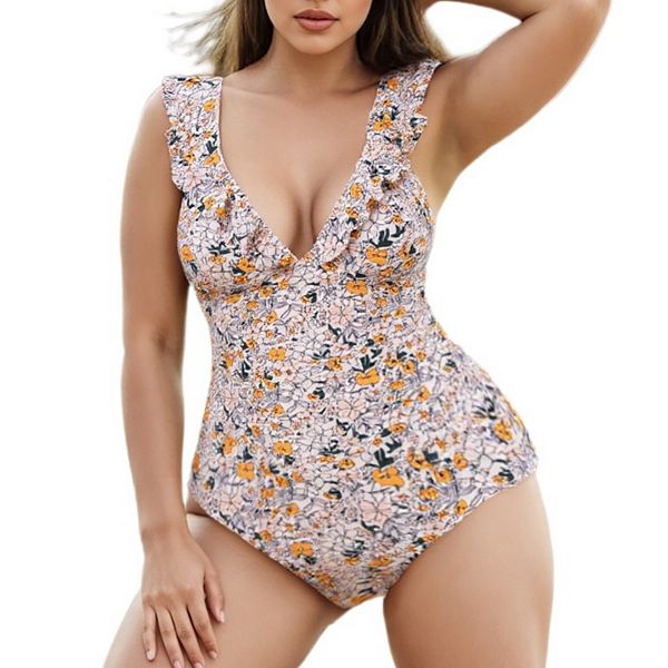 

Женский купальник плюс сайз с цветочным принтом и рюшами Yesfashion, Серый, Женский купальник плюс сайз с цветочным принтом и рюшами Yesfashion