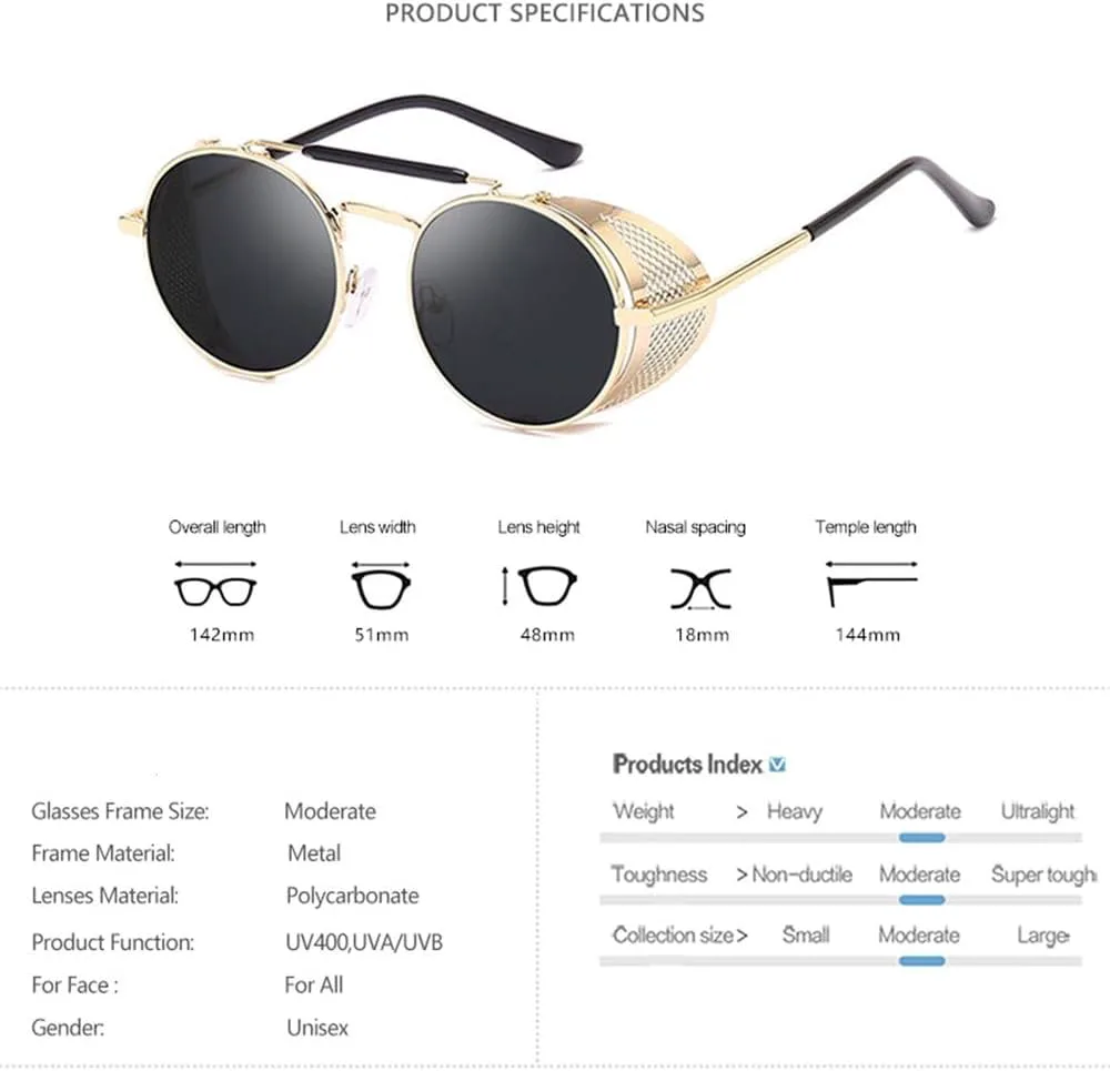 

Солнцезащитные очки в стиле стимпанк, ретро, ​​круглые, металлические, для мужчин и женщин, металлические, с защитой от УФ-излучения UV400 KTUCN, Silver Grey