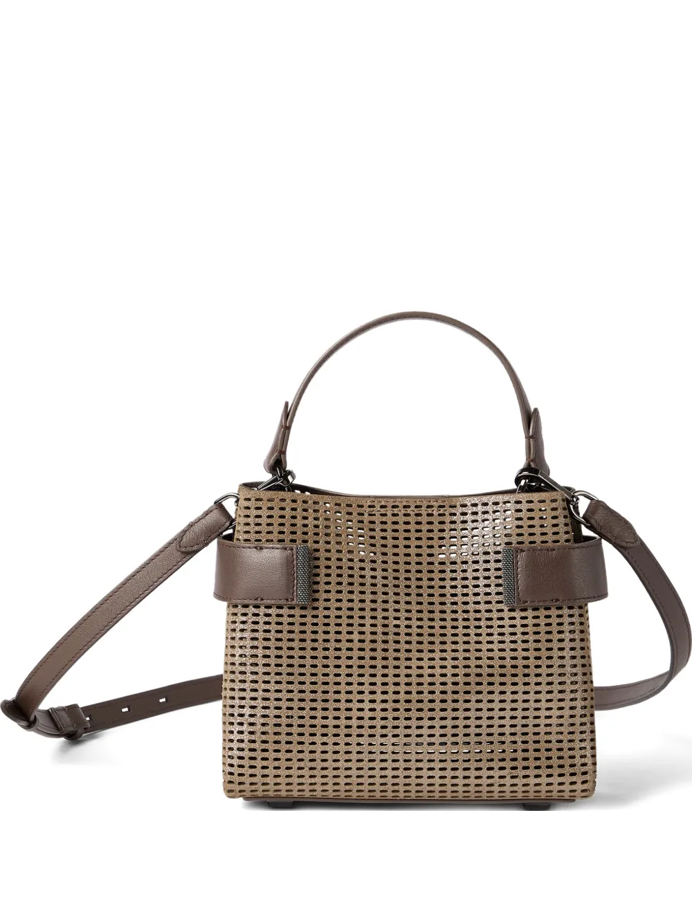 

Маленькая сумка-тоут Essence из сияющей кожи Brunello Cucinelli, бежевый