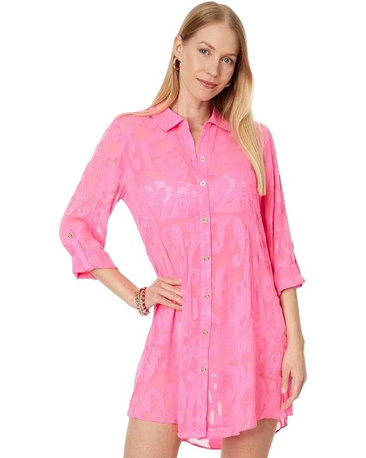 

Платье Lilly Pulitzer Natalie Coverup, цвет Roxie Pink Poly Crepe Swirl Clip