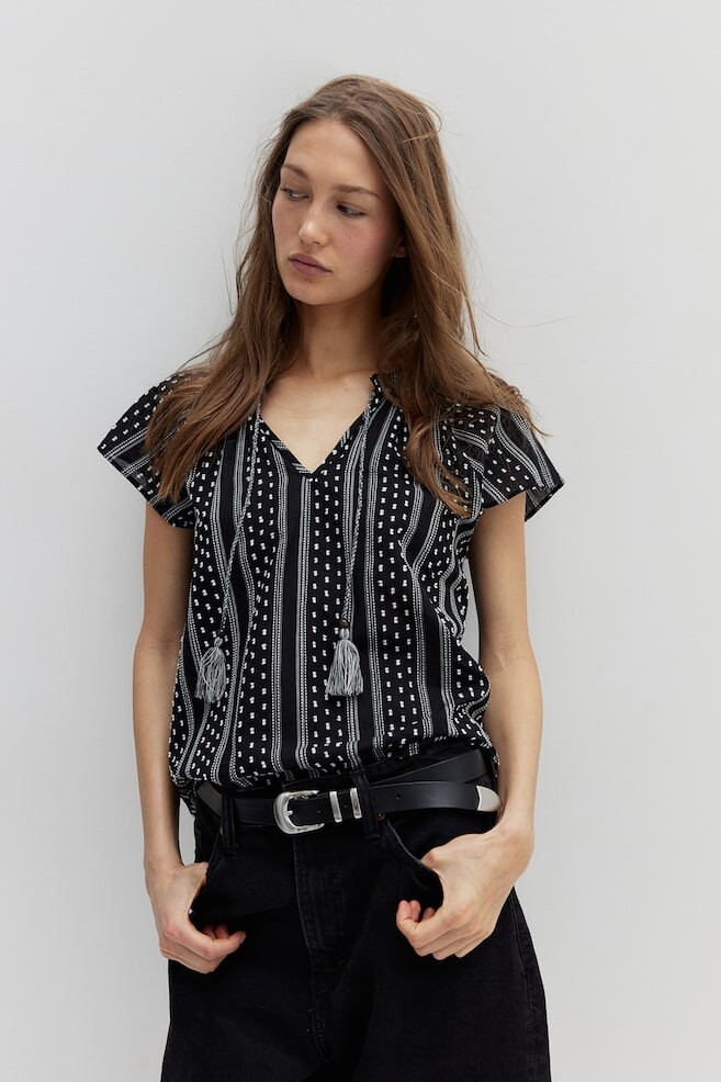 

Хлопковая блузка на кулиске H&M, черный