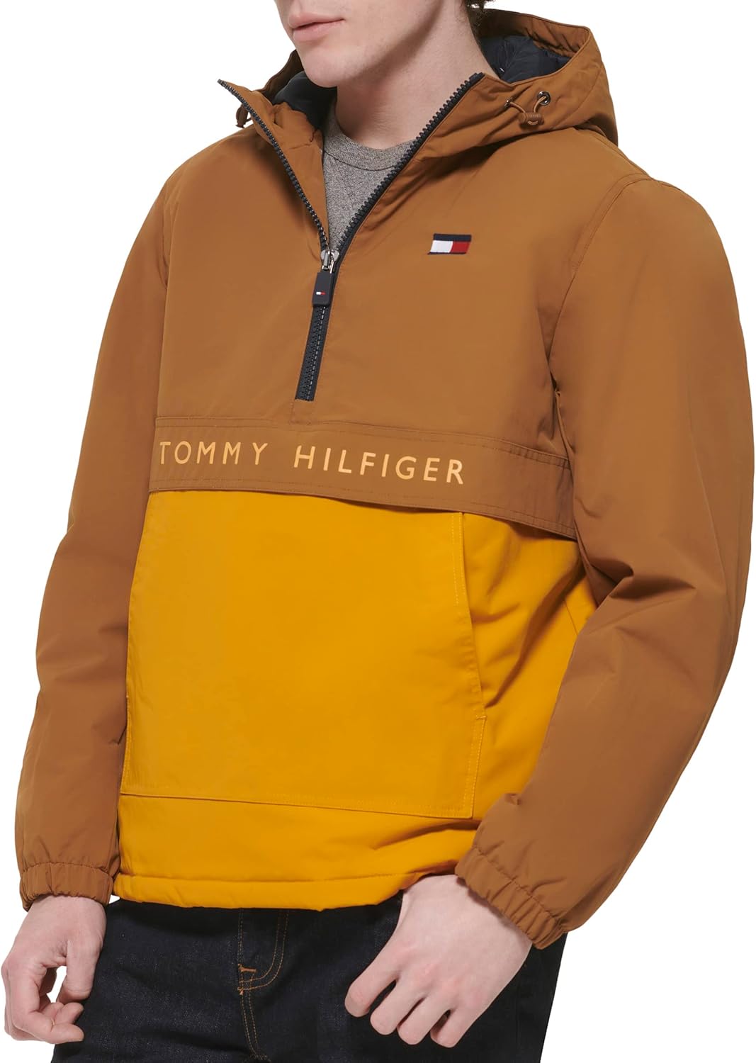 Мужская спортивная куртка Tommy Hilfiger с флисовой подкладкой и капюшоном, Nuthatch/Gold — фото 3