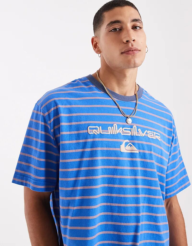 

Футболка Quiksilver Uni с короткими рукавами в полоску и принтом искусств, синяя