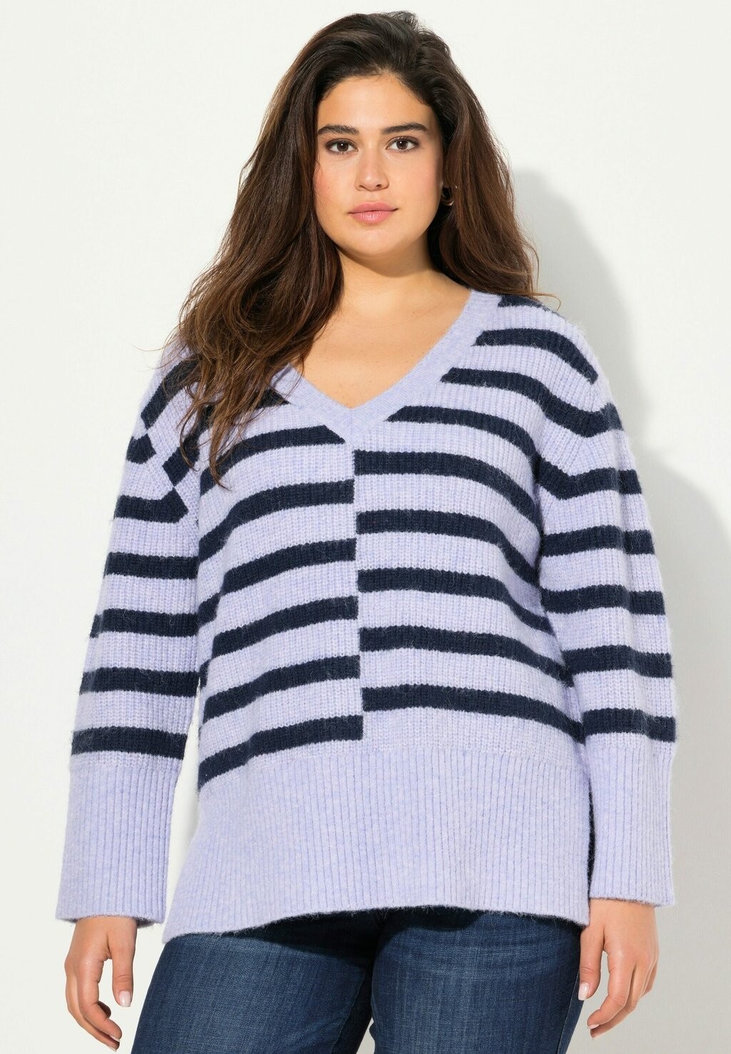 

Джемпер SPLIT STRIPE LONG SLEEVE V-NECK Ulla Popken, сине-серый