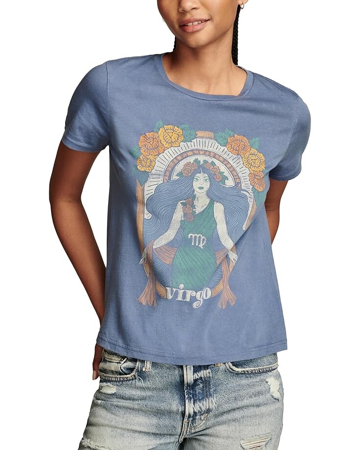 

Футболка Lucky Brand Virgo Embroidered Boyfriend Tee, цвет China Blue