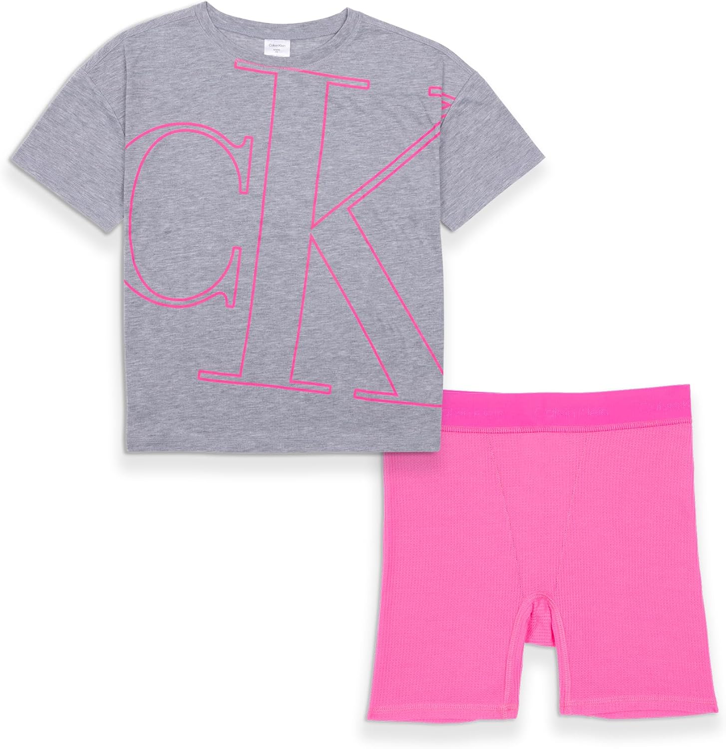 

Рубашка с коротким рукавом и термошортами Calvin Klein для девочек, комплект из 2 предметов, Heather Ck Outline/Air Pink