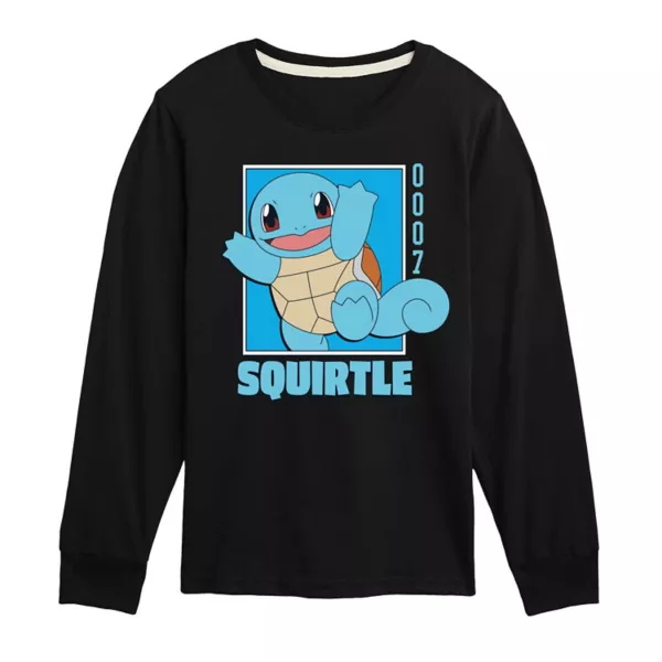 

Мальчики 8-20 футболка с длинным рукавом и принтом покемона Squirtle Licensed Character, черный