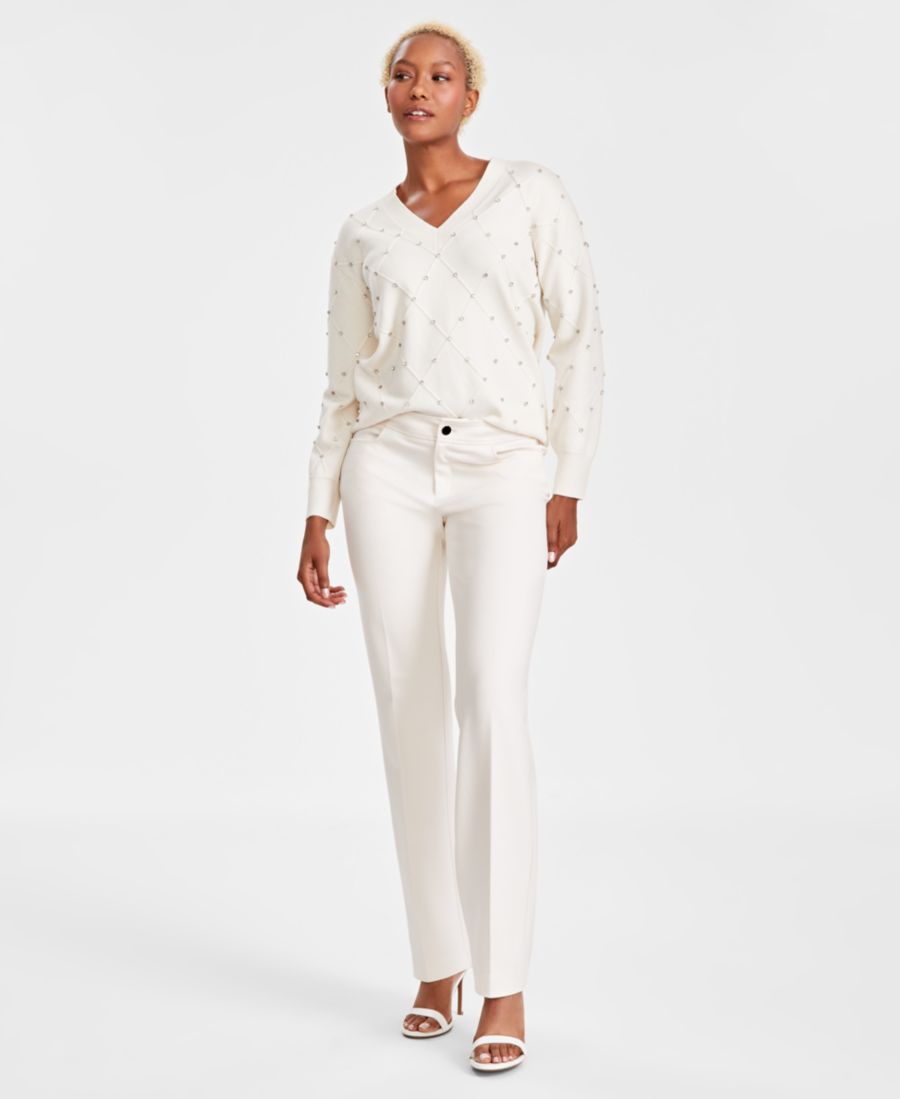 

Укороченные брюки средней посадки расклешенного кроя Anne Klein, White Dove