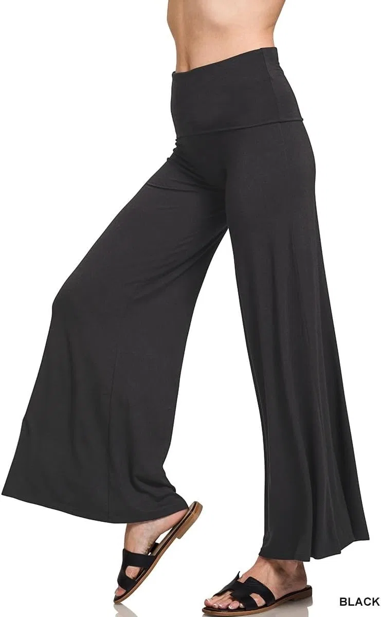 Широкие брюки с завышенной талией и отворотом, Composition: 95% rayon, 5% spandex, Black — фото 3