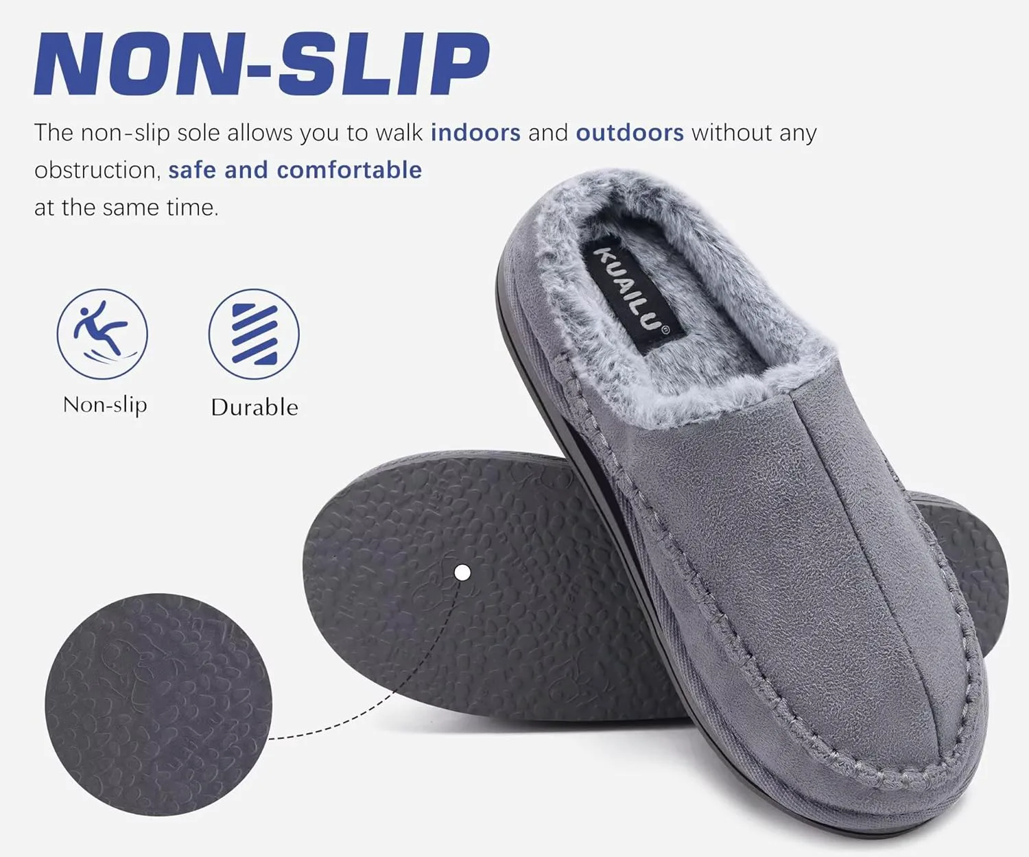 

Мужские сабо KuaiLu с поддержкой свода стопы, замшевые, с искусственным мехом, с памятью формы, теплые домашние тапочки, удобные обувь без застежки для спальни, для дома и улицы, резиновая подошва, серый
