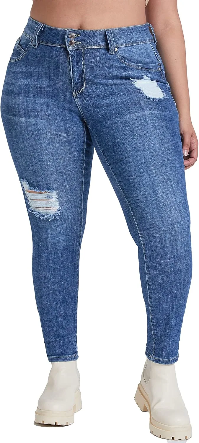 

YMI Women's Jeans Junior Plus Size Wannabettabutt Premium Mid-Rise Roll Up Cuff Ankle Jean